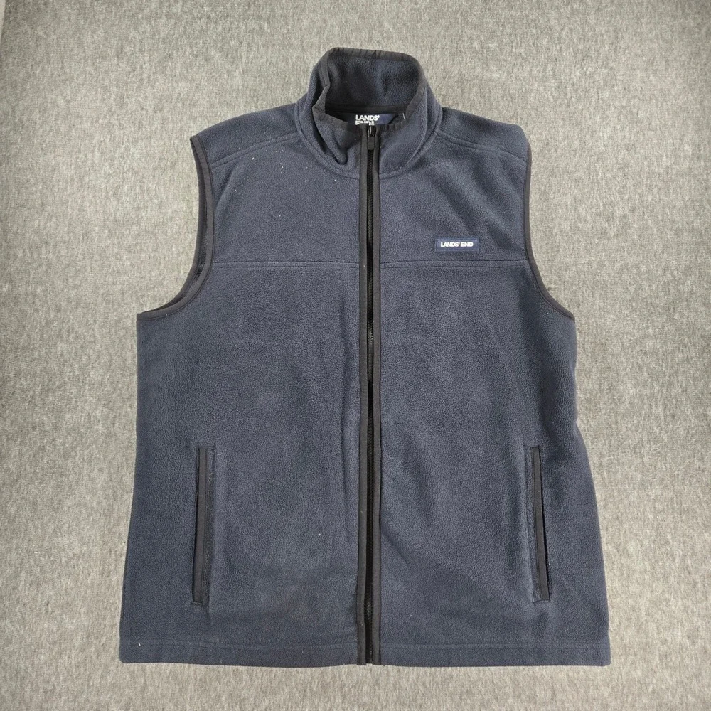 Lands' End Fleece‎ Vest Mens Size M Navy Blue Full Zip Outdoor Hiking Gorpcore